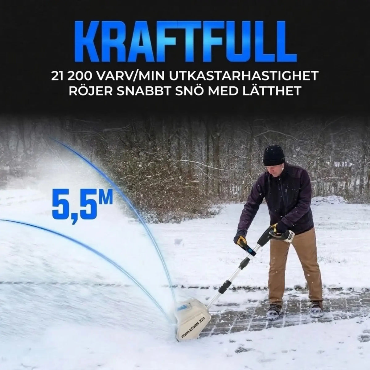 POWLSTORM X20 Batteridriven Snöskyffel Kit, 20V | 25 cm Borstlös Snöslunga | Riktplatta & Justerbart Handtag | Inkl. 5,0 Ah Batteri + Snabbladdare