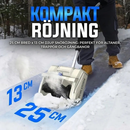 POWLSTORM X20 Batteridriven Snöskyffel Kit, 20V | 25 cm Borstlös Snöslunga | Riktplatta & Justerbart Handtag | Inkl. 5,0 Ah Batteri + Snabbladdare