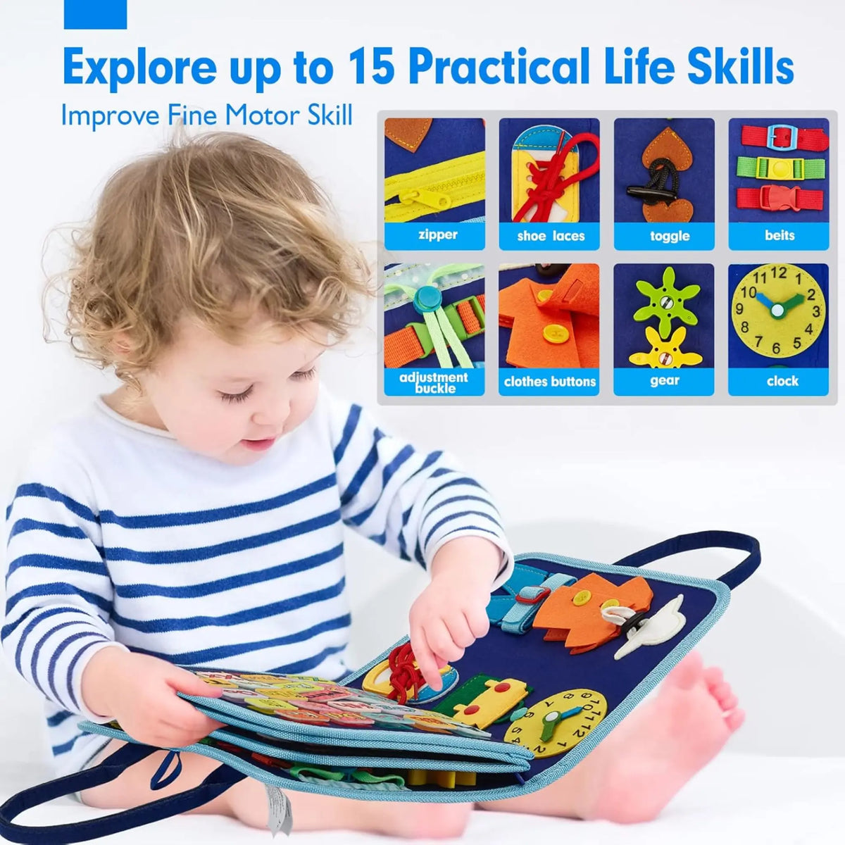 Busy Board for 1 2 3 4 Year Old Toddlers, Busy Book for Toddlers 1-3, Montessori Educational Toys Sensory Board, Preschool Learning Activity Fine Motor Skills Airplane Car Travel Essentials