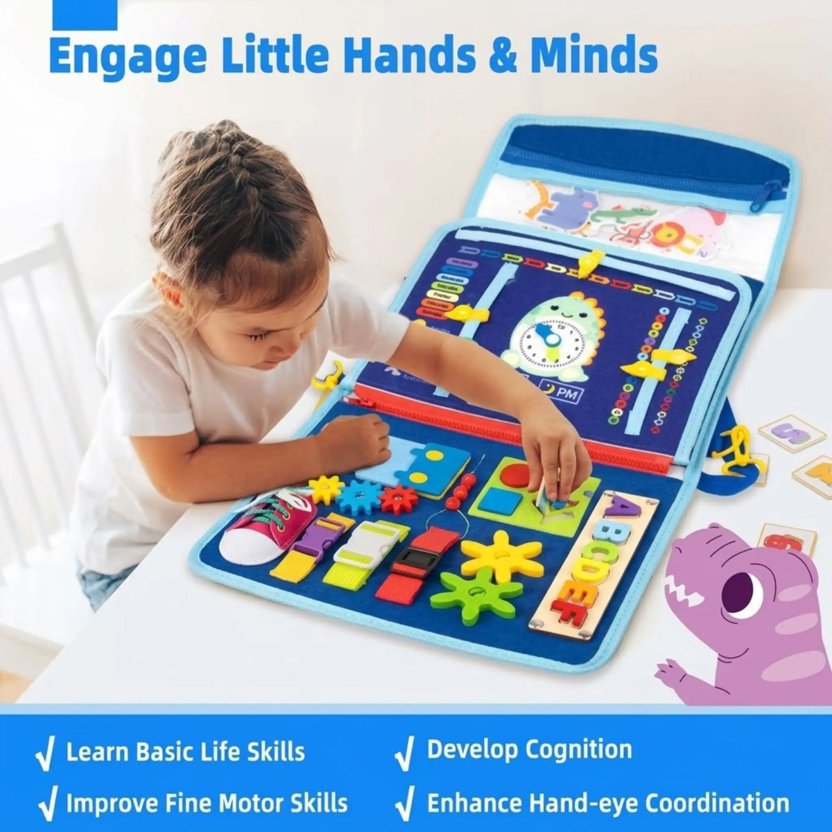 Busy Board for 1 2 3 4 Year Old Toddlers, Busy Book for Toddlers 1-3, Montessori Educational Toys Sensory Board, Preschool Learning Activity Fine Motor Skills Airplane Car Travel Essentials