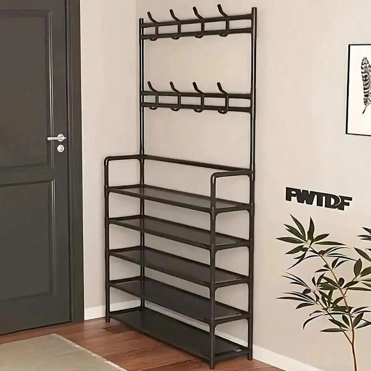 3-in-1 Entryway Organizer: Freestanding Hall Tree with Coat Rack, 5-Tier Shoe Storage & 8 Hooks