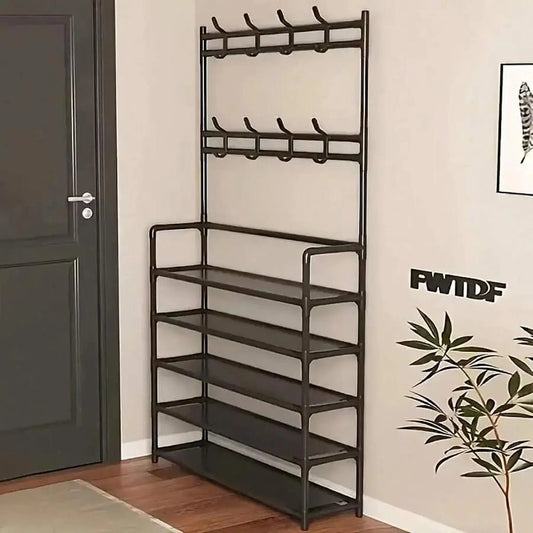 3-in-1 Entryway Organizer: Freestanding Hall Tree with Coat Rack, 5-Tier Shoe Storage & 8 Hooks
