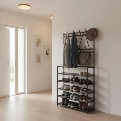 3-in-1 Entryway Organizer: Freestanding Hall Tree with Coat Rack, 5-Tier Shoe Storage & 8 Hooks