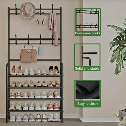3-in-1 Entryway Organizer: Freestanding Hall Tree with Coat Rack, 5-Tier Shoe Storage & 8 Hooks