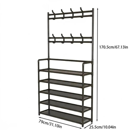 3-in-1 Entryway Organizer: Freestanding Hall Tree with Coat Rack, 5-Tier Shoe Storage & 8 Hooks