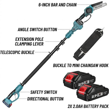 Selyven T6 2-in-1 Cordless Pole Saw & Mini Chainsaw + FREE BATTERY + CHARGER