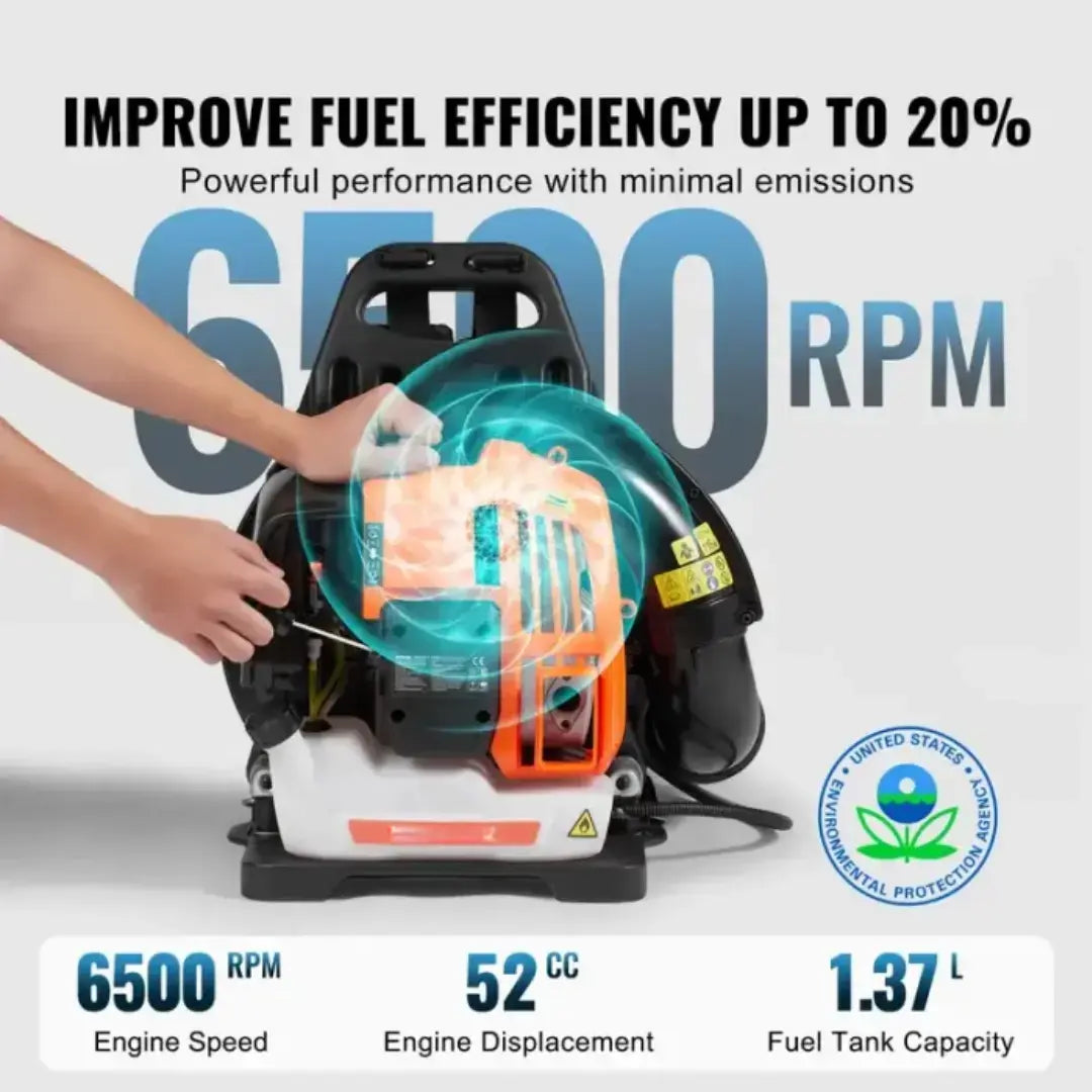 SELYVEN Gas Leaf Blower 52CC Backpack Snow Blower 2 Stroke with Fuel Tank 1.37L Air Volume 480CFM for Lawn Care, Leaf Cleaning, Snow Removal