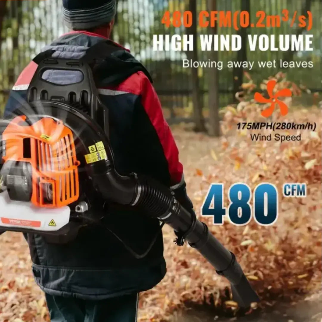 SELYVEN Gas Leaf Blower 52CC Backpack Snow Blower 2 Stroke with Fuel Tank 1.37L Air Volume 480CFM for Lawn Care, Leaf Cleaning, Snow Removal