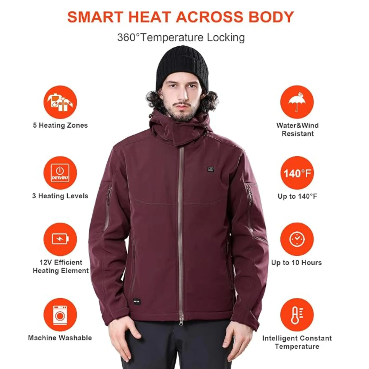 Premium Full-Zip Smart Heated Hoodie - 26-Zone Rapid Heat