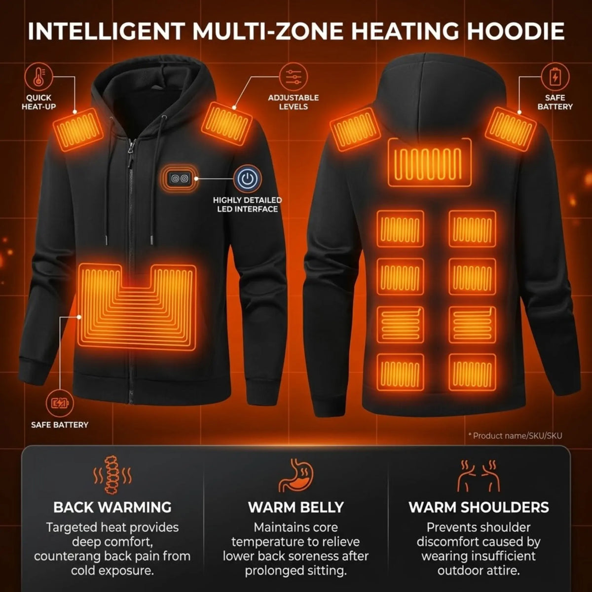 Premium Full-Zip Smart Heated Hoodie - 26-Zone Rapid Heat